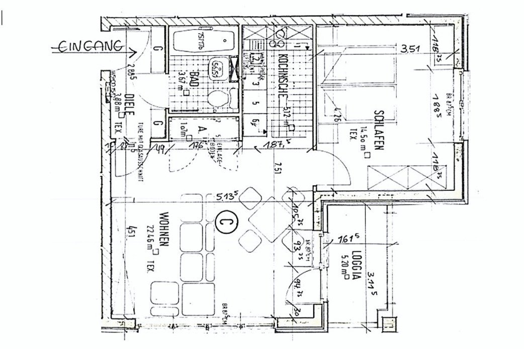 Grundriss Leipziger Straße 1. 2-Personen-Wohnung