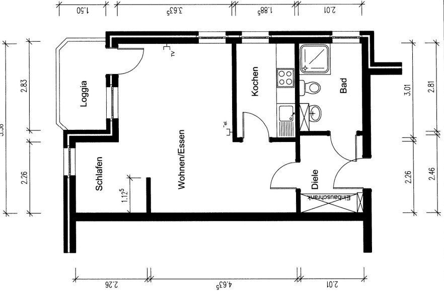 Grundriss Bitterfelder Straße 1 - 1-Personen-Wohnung